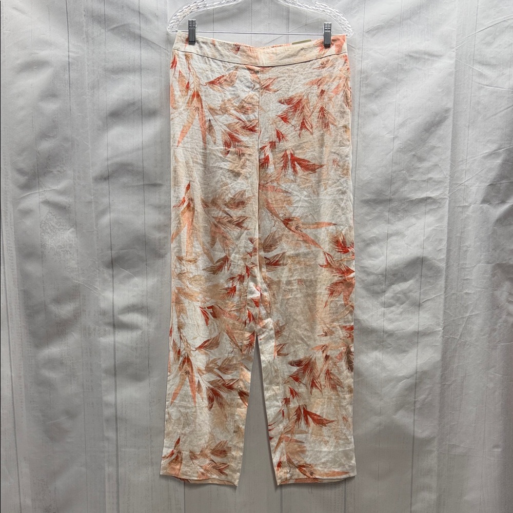 Chico’s NWT Cream Floral Leaf Print Linen Summer Grove Saba Pull On Pants